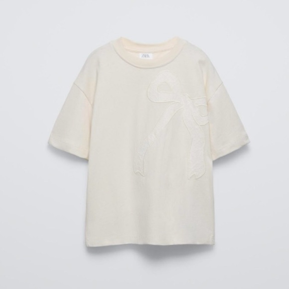 Zara Girls Cream T-Shirt with Lace Appliqué Size:13-14 164CM
